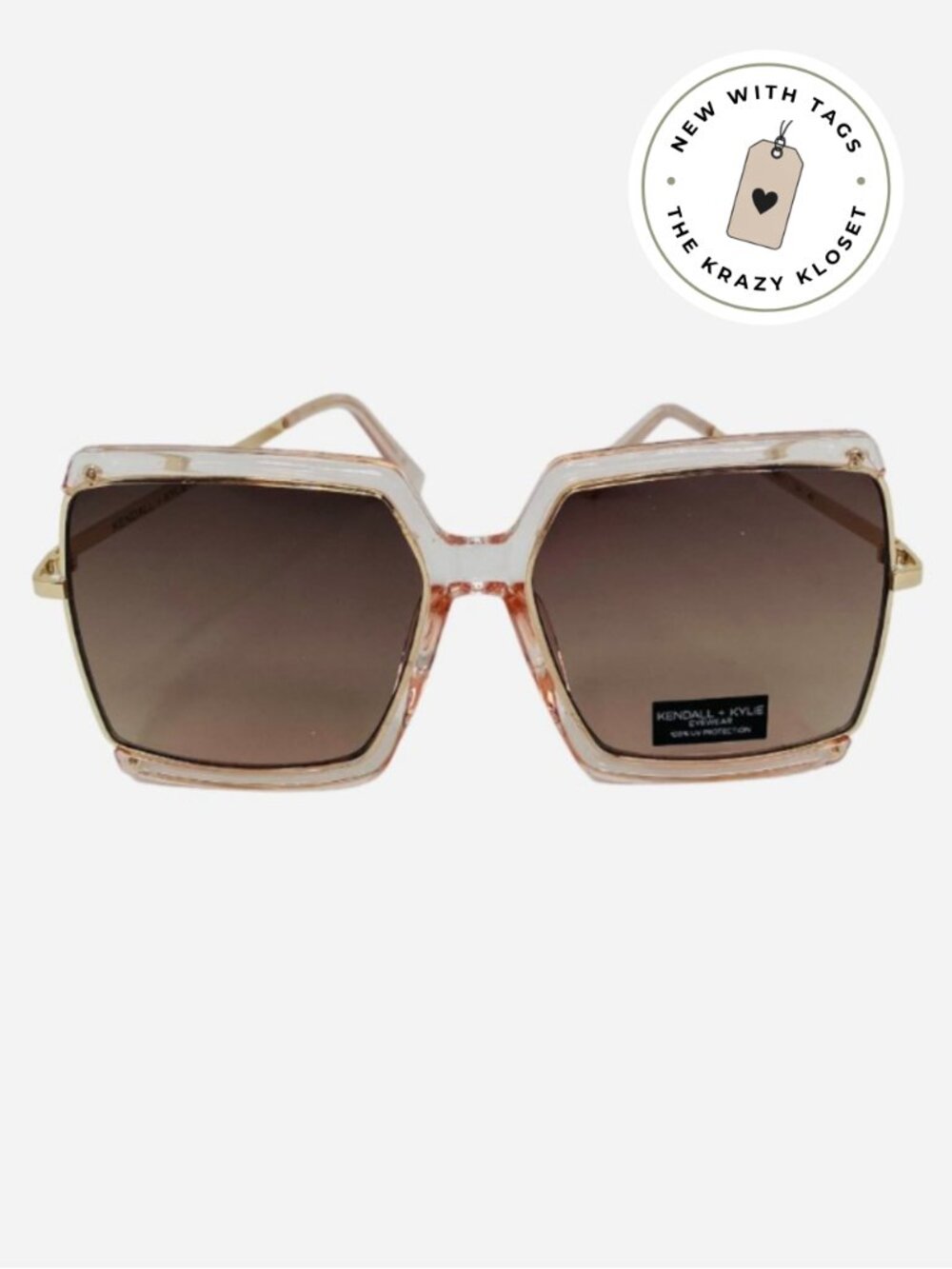 NWT Kendall & Kylie Blush Square Frame Sunglasses w/ Logo – UV Protection + Case